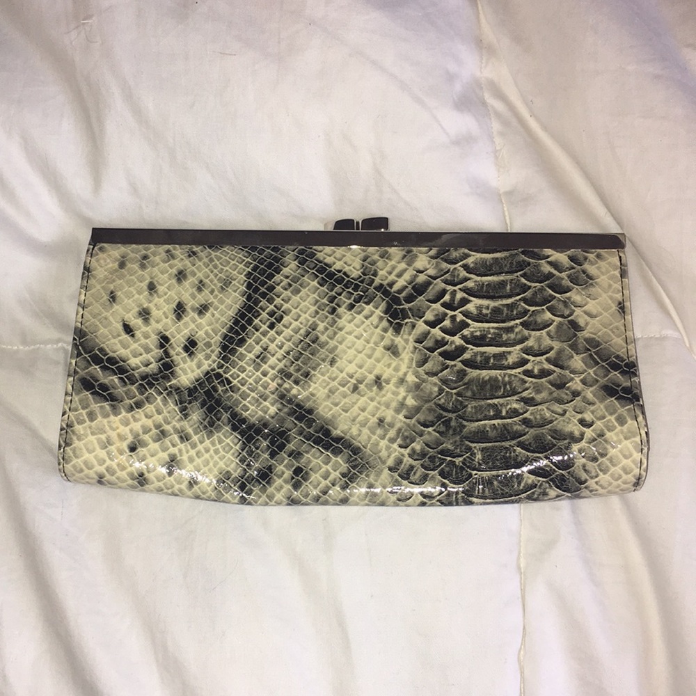 Faux snakeskin clutch